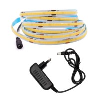 Kit de bande LED COB 320LEDs/M 24V avec adaptateur, bande LED ultra-fine à intensité variable pour chambre à coucher, salon, éclairage commercial