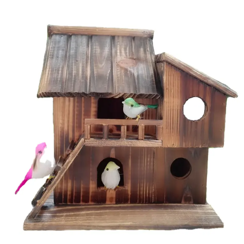 Casa de pássaro de madeira, decoração de jardim anti corrosão