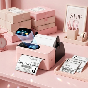 Imprimante d'étiquettes d'expédition Phomemo PM64D 4x6 avec écran tactile, imprimante <span class=keywords><strong>thermique</strong></span> Bluetooth pour petites entreprises, détection automatique des étiquettes, ROSE - Product Image 1