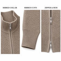 Usine de tricotage sur mesure OEM ODM, fournisseur en gros de cardigan en tricot nid d'abeille à fermeture éclair de couleur taupe pour hommes