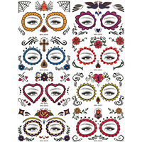 Autocollants de tatouage temporaire personnalisés pour le visage, thème Jour des Morts, imperméables, motif floral pour les yeux, décalcomanies artistiques temporaires pour le visage, OEM ODM Vente en gros