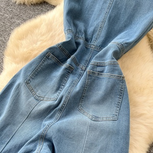 Mono largo vaquero vintage de verano con cuello en V y cintura alta sin mangas para mujer - Product Image 6