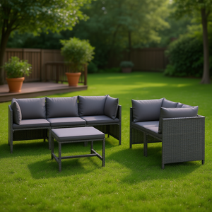 Ensemble de salon de jardin en rotin gris, acier thermolaqué, mobilier d'extérieur au design contemporain, 4 places - Product Image 2