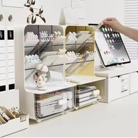 Caja de almacenamiento de escritorio de cosméticos con soporte de pluma de inserción inclinada, organizador de brochas de maquillaje de plástico de inyección, forma rectangular a prueba de polvo