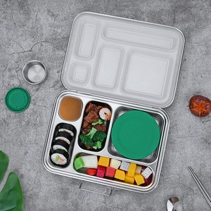 Eco-Friendly Stainless Steel Bento Lunch Box with 5 Compartments for Adults and Kids Stainless steel lunchbox contains no lead