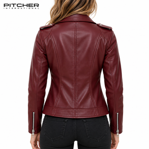Proveedor al por Mayor de Chaquetas de Cuero para Mujer para Colecciones de Boutiques en EE. UU., Chaquetas de Cuero Cortas Estilo Moto para Mujer, Personalizadas OEM - Product Image 4