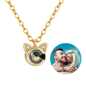 <span class=keywords><strong>Collar</strong></span> con Colgante de Foto Personalizado con Circonita Oculta, Proyección de 100 Idiomas Te Amo, Orejas de Gato - Product Image 1