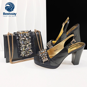 Sepatu Hak Tinggi Berhias Berlian Imitasi Afrika Mewah Bestway dengan Tas dan Sepatu Senada untuk Wanita, Tas Tangan untuk Pesta Pernikahan - Product Image 4
