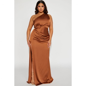 OEM Factory Custom Style Sleeveless Floor-Length Natural Waist Vintage Stain Slit <b>One</b> Shoulder Women Elegant Sexy Party <b>Dress</b> - Product Image 6