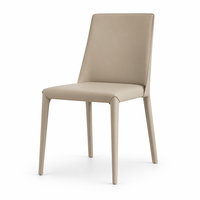 Chaise de salle à manger rembourrée sans accoudoirs avec dossier incurvé et pieds effilés, siège rembourré, chaise d'appoint beige moderne et minimaliste