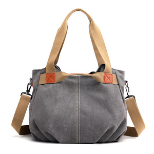 Casual Vintage Large Capacity Canvas Tote Bag Simple Pleated Design Dumpling Style Women's Promotional Business Gifts