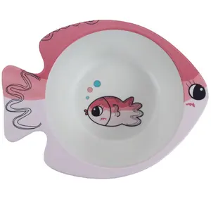 Bamboo Fiber Kids Dinnerware Cute Bowl with Fish Shape Melamine Fish Bowl for Children Use Pink Color Melamine Serving Bowl