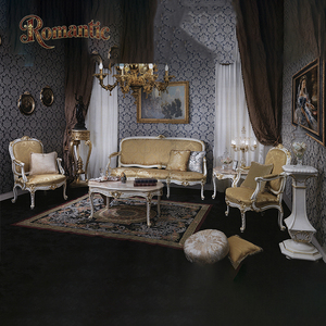 Set di Divani Classici Luigi XVI Rococò Personalizzati <span class=keywords><strong>Bianco</strong></span> <span class=keywords><strong>Oro</strong></span> in Legno Massello Intagliato a Mano Mobili di Alta Qualità per Soggiorno - Product Image 1