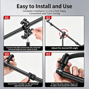 Bras télescopique pour réflecteur 360° °   Barre transversale rotative pour support de photographie, réflecteurs photo, diffuseurs, panneaux souples - Product Image 4