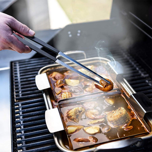 Pinces alimentaires en acier inoxydable noir antiadhésives avec poignée en silicone, pinces de cuisine pour la famille - Product Image 4