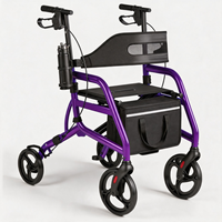 Déambulateur avec siège, roues pivotantes à 360°, frein de sécurité, pliable, capacité de 350 lb, déambulateur à 4 roues réglable pour personnes âgées