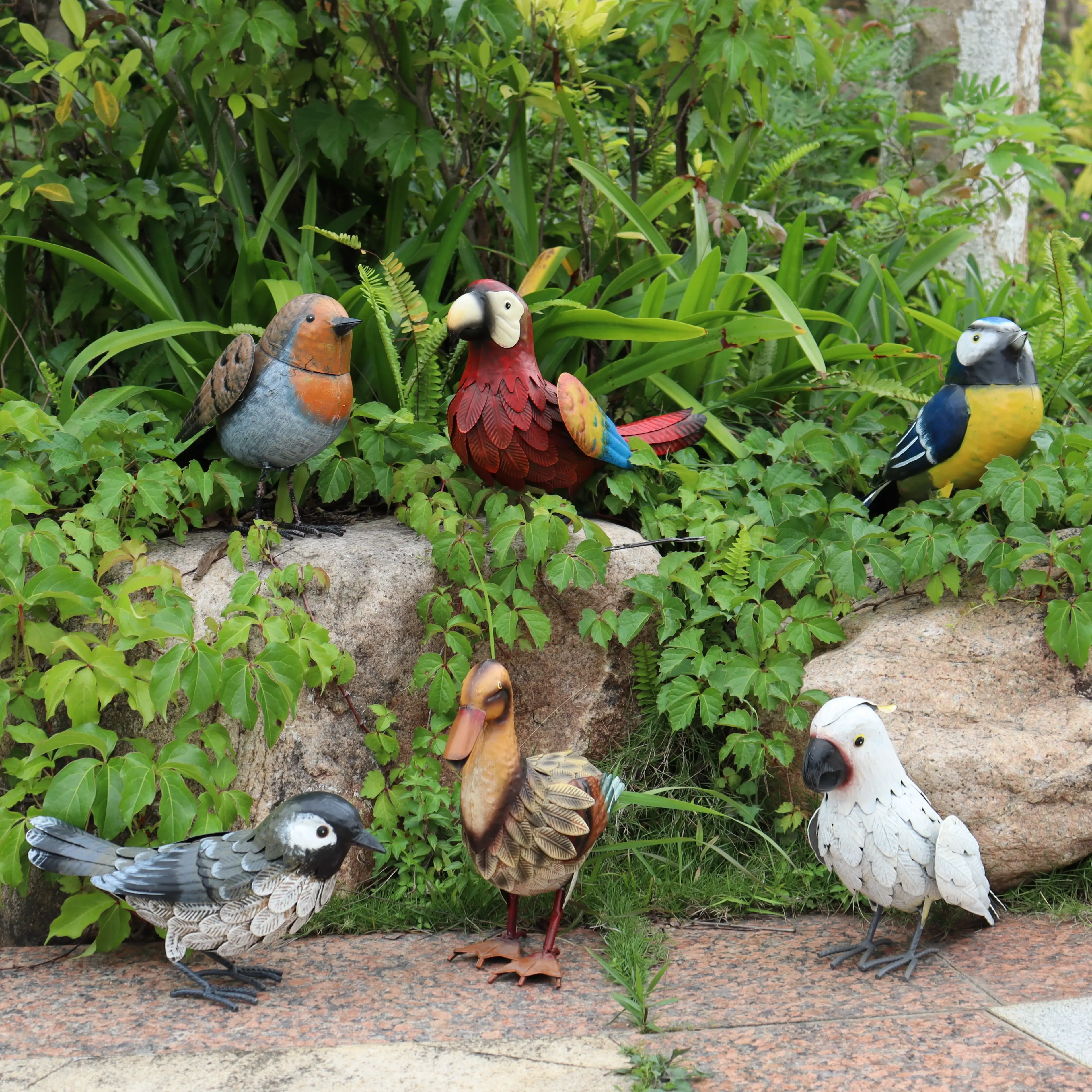 Metall-Vögel Garten Hofdekoration Metall-Tierkunst Außendeckung Familiengarten