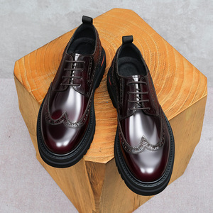 Chaussures habillées à lacets pour hommes faites à la main, cuir véritable, chaussures de mariage formelles, respirantes, à la mode, à semelle épaisse, à talons hauts - Product Image 2