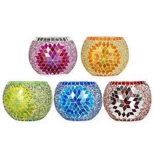 Home Decoration Handmade Romantic Hot Sale Mosaic <b>Glass</b> Tea Light Candle Holder <b>Jars</b> for Bars Wedding - Product Image 2