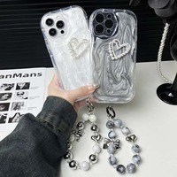 Crème Grain Perle Amour Coeur Perle Bracelet Goutte Colle TPU Housse de Téléphone Portable Pour Iphone 8 X Xr Xs 11 12 13 14 15 16 Pro Max