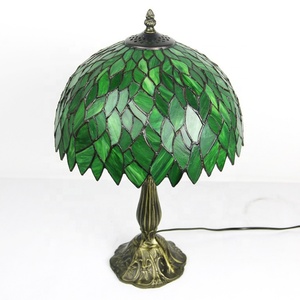 LongHuiJing Green Leaf Dome Stained Glass E26 AC LED Table Lamp for Bedroom Living Room - Product Image 4