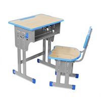 Ensemble bureau et chaise d'école réglables en hauteur, structure en acier et bois, table d'étudiant en gros, durable pour les salles de classe primaires et secondaires