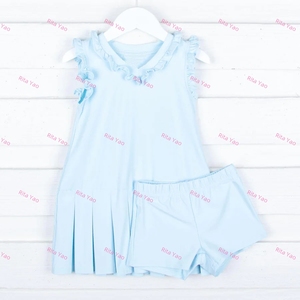 Robe de <span class=keywords><strong>tennis</strong></span> blanche à volants et bordure picotée pour bébé <span class=keywords><strong>fille</strong></span> avec short assorti Petite <span class=keywords><strong>fille</strong></span> 100% coton Robe de <span class=keywords><strong>tennis</strong></span> vierge - Product Image 5