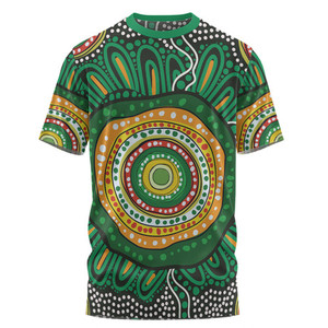 Nuovo arrivo personalizzato verde Australia t-shirt aborigena per gli uomini Dot pittura illustrazione commemorazione culturale usura - Product Image 3