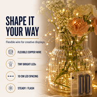 Guirlandes lumineuses à piles en fil de cuivre 5M 50 LED 10M 100 LED pour la décoration de mariage et de fête