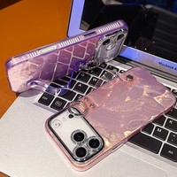 Coque de protection électroplaquée avec motif animal, effet vague laser et support dragonne pour iPhone 17 Pro Max, 18 Pro Max, 16