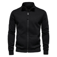 Blouson Bomber Décontracté Chauffant et Coupe-Vent pour Homme, Col Montant, Fermeture Éclair, Couleur Unie, Mélange Coton/Polyester