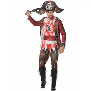 M-xxl万圣节一体式血腥僵尸海盗男子海盗加勒比海服装