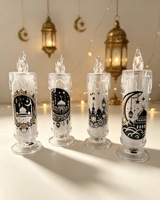 Lampu Lilin Akrilik LED Eid Mubarak, Lampu Hias Ramadan Kareem, Lilin Transparan untuk Dekorasi Ramadan