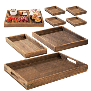 Plateaux de service rustiques en bois avec poignée - Ensemble de 7 plateaux rectangulaires pour recevoir, <span class=keywords><strong>petit</strong></span>-<span class=keywords><strong>déjeuner</strong></span>, table basse, décoration intérieure - Product Image 1