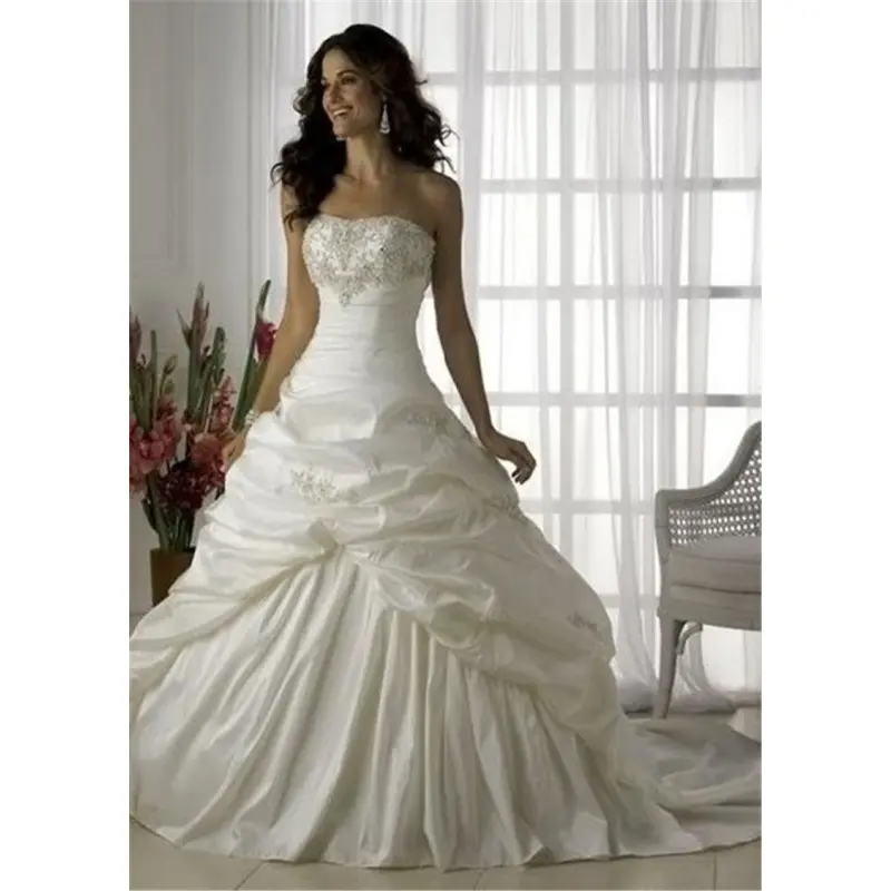 White ivory taffeta wedding dress embroidery trailing bride wedding dress back strap factory supplies all year round