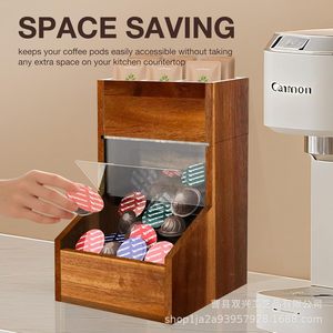 Boîte de rangement en bois pour dosettes de café, double couche, grande capacité, organisateur de bureau pour capsules Nespresso, sachets de thé, dosettes de café - Product Image 4
