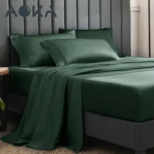 AOKA USA Luxury Silky King Plain Polyester Satin Bedding Set Breathable Shinny Sheet Sets 1800 Thread Count Bed Sheet Set