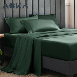 AOKA USA Luxury Silky Vua Đồng Bằng Polyester Satin Bộ Đồ Giường Đặt Thoáng Khí Shinny Sheet Sets 1800 Chủ Đề Đếm <span class=keywords><strong>Bed</strong></span> Sheet Set - Product Image 1