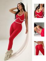 Combinaison de sport pour femme style euro-américain, dos ajouré, couleurs contrastées, taille haute, effet push-up fessier, pour yoga et gym