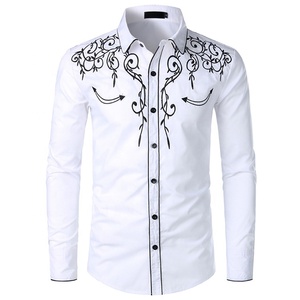 Camisas Vaqueras Occidentales para Hombre, Blusa con Bordado Floral, Estilo Americano Mexicano Tradicional, Ropa <span class=keywords><strong>Hippie</strong></span>, <span class=keywords><strong>Camisa</strong></span> Bordada - Product Image 5