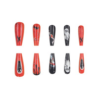 Faux ongles longs en forme de cercueil pour Halloween, motif visage de fantôme 3D, sanglant et effrayant, réutilisables pour fête d'Halloween et cosplay
