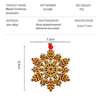 Adorno Navideño Personalizado de Copo de Nieve en Metal Chapado en Oro, Cristal Rojo, Adorno Colgante para Árbol de Navidad, Decoración al por Mayor