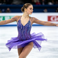Robe de patinage artistique violette, manches longues en maille, dos croisé, ornée de strass, pour femmes et filles, compétition, spectacle sur glace