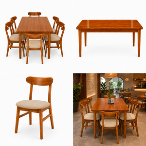 Best Indonesia furniture product 1 <b>set</b> of 1 dining table and 6 cushioned chairs for <b>restaurant</b> cafe living room - Product Image 4