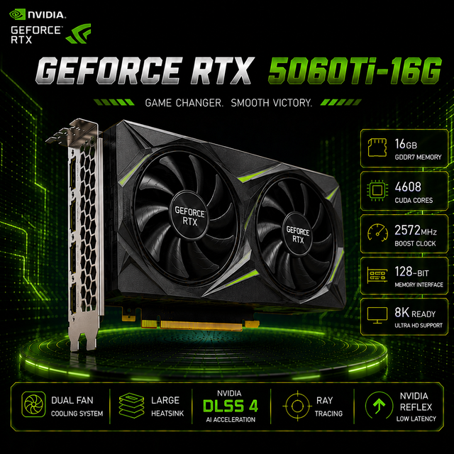 Used RTX 5060Ti 16GB GDDR5 256Bit Non-LHR High Performance Dual Fan Laptop Gaming Graphics Card 4K High Frame Rate