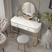 Table de maquillage moderne de luxe blanche avec miroir LED, coiffeuse en bois avec tiroirs pour chambre et hôtel