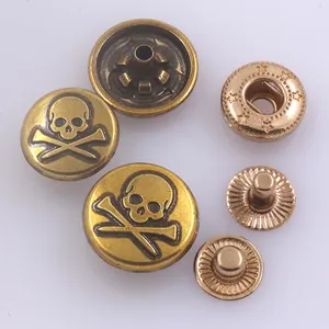 New design retro style skull pattern alloy metal snap button for leather jacket