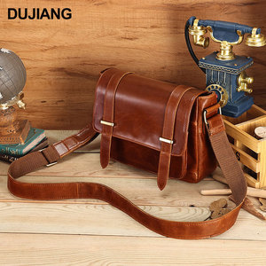 Dujiang Men's Crossbody <b>Bag</b> Oil-waxed Leather Brown Durable Everyday Use - Product Image 1