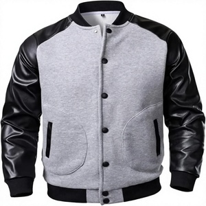 <b>Men's</b> Color Block Bomber Jacket <b>Black</b> Gray Cotton Sleeves Body Front Logo Breathable Casual Winter <b>Coat</b> - Product Image 1