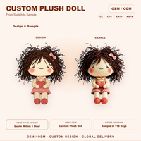 Poupée en peluche tricotée sur mesure, cheveux en fil désordonné, tablier rose, cœur, objet de collection, cadeau pour fans, vente en gros